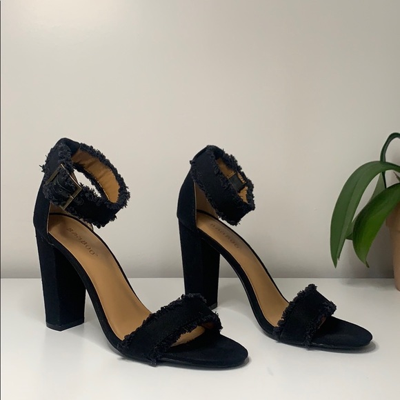 BAMBOO Shoes - BLACK SANDAL HEELS // 3.5” Denim.